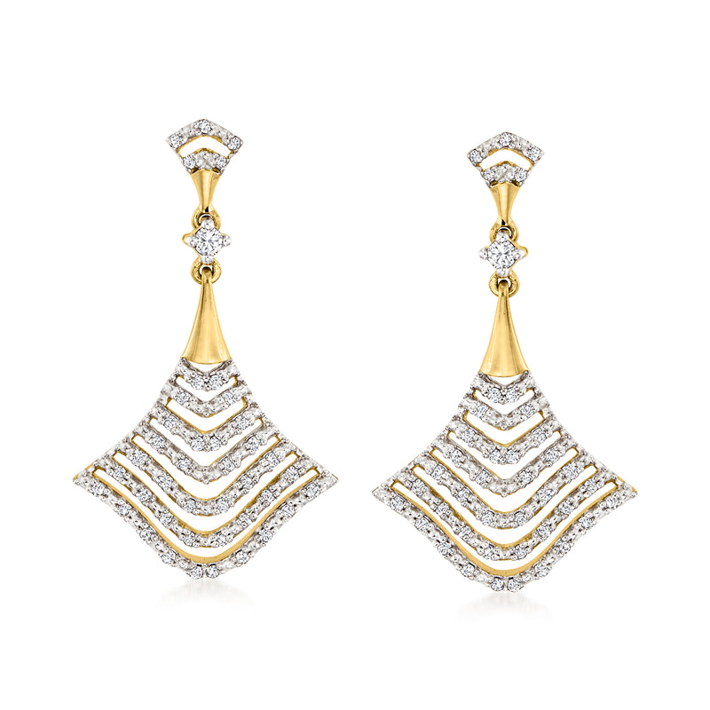 Diamond wavy fan drop earrings in 18kt gold over sterling