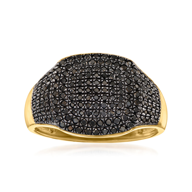 Black pavé diamond signet ring in 18kt gold over sterling