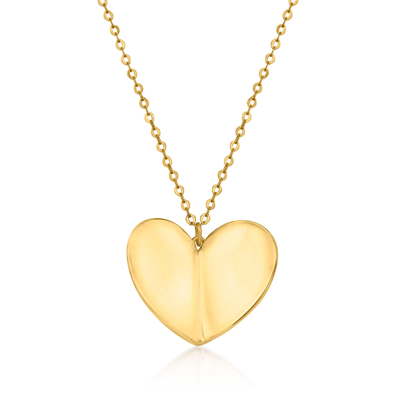 14kt yellow gold heart necklace with polished heart pendant and link chain