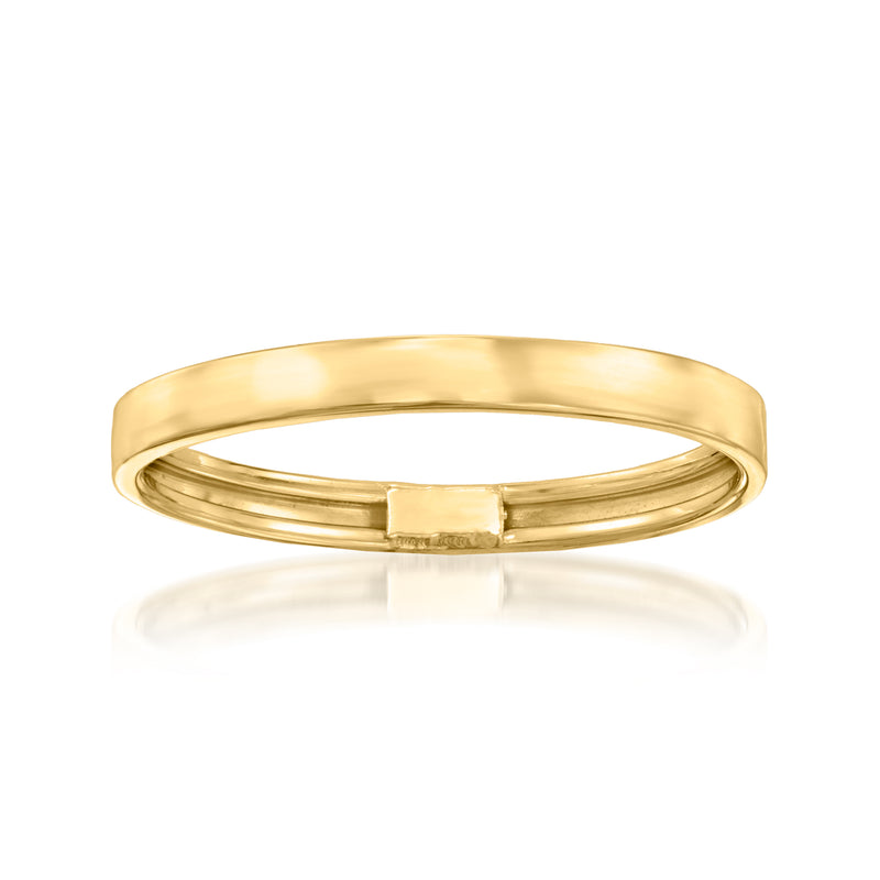 14kt yellow gold band ring with raised rectangular centerpiece, polished finish