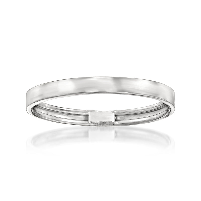 14kt white gold ring with slim band and square center detail, polished finish