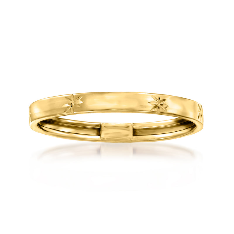 14kt yellow gold starburst ring with raised star accents on the band