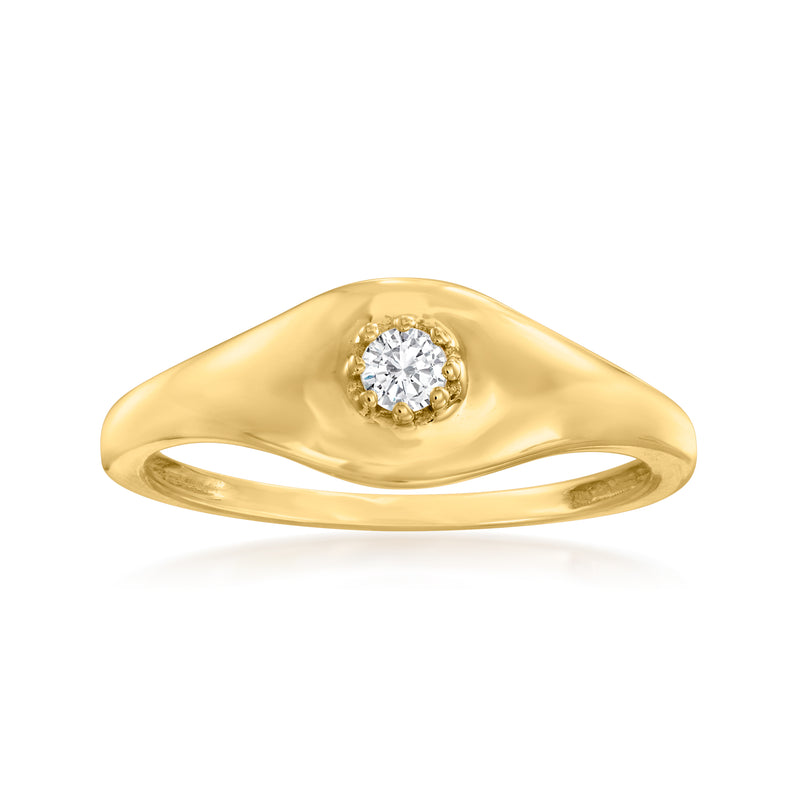 14kt yellow gold signet ring with bezel-set round center diamond