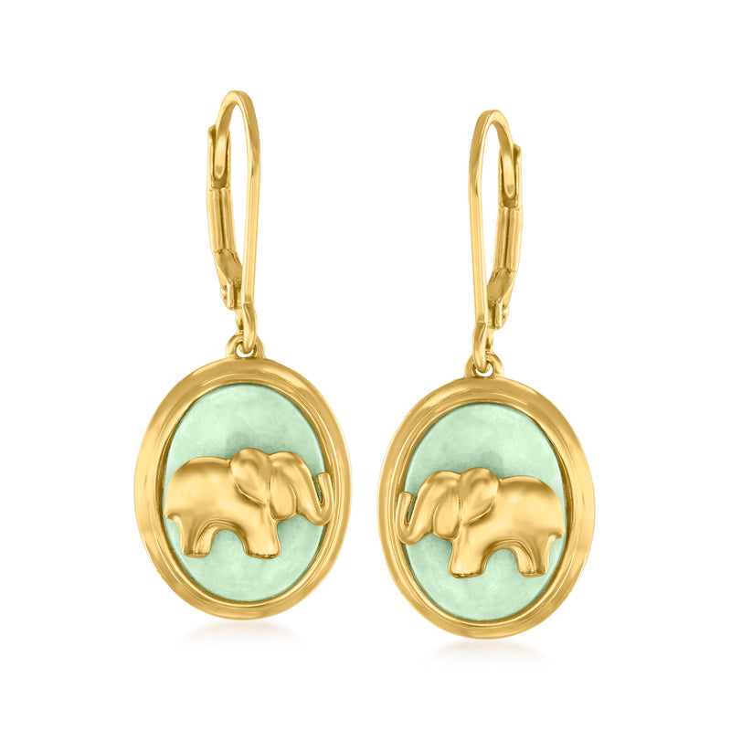 18kt gold over sterling jade elephant drop earrings, leverback; oval turquoise enamel