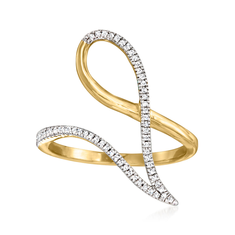 10kt yellow gold geometric loop ring with diamond pavé accents