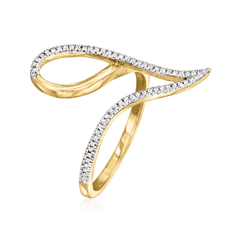 Geometric loop ring in 10kt yellow gold with diamonds