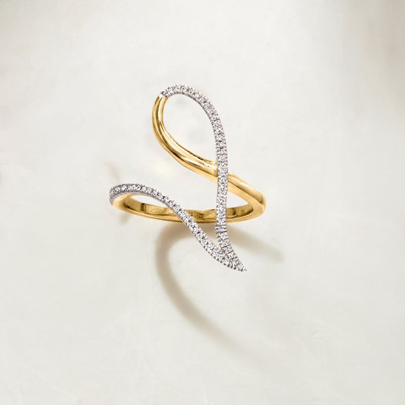 10kt yellow gold geometric loop ring with pavé diamonds