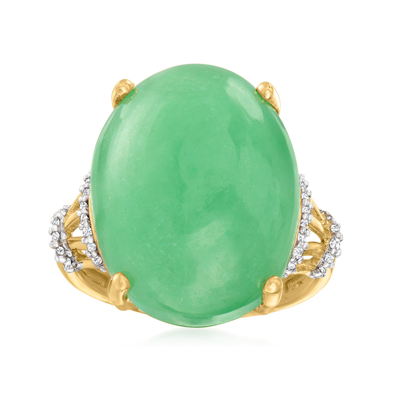 Jade oval ring in 18kt gold over sterling with diamond accents