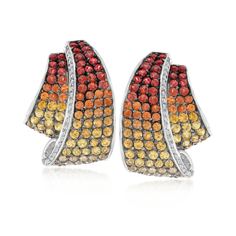 Multicolored sapphire and diamond drop earrings in 18kt white gold