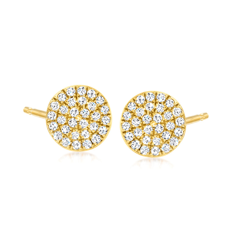 14kt yellow gold pave diamond circle stud post earrings