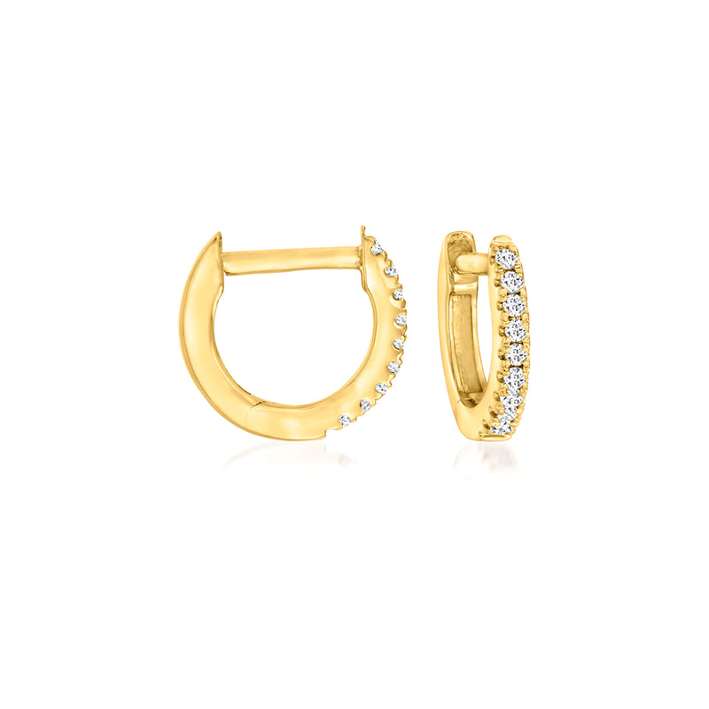 14kt yellow gold diamond-accented huggie hoop earrings with small sparkle studs