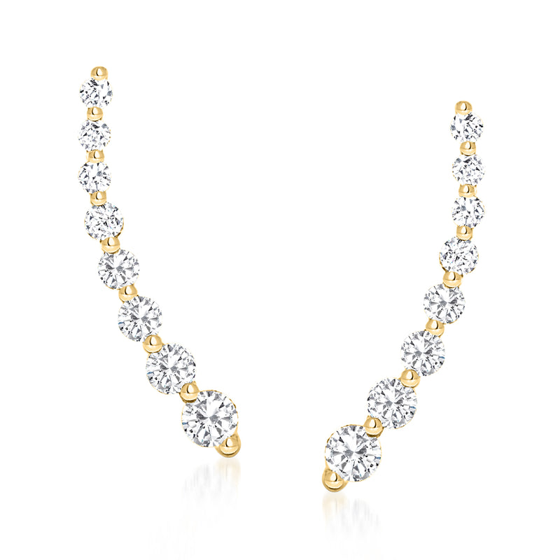 Graduated round diamond ear climbers in 14kt yellow gold, gold post backs