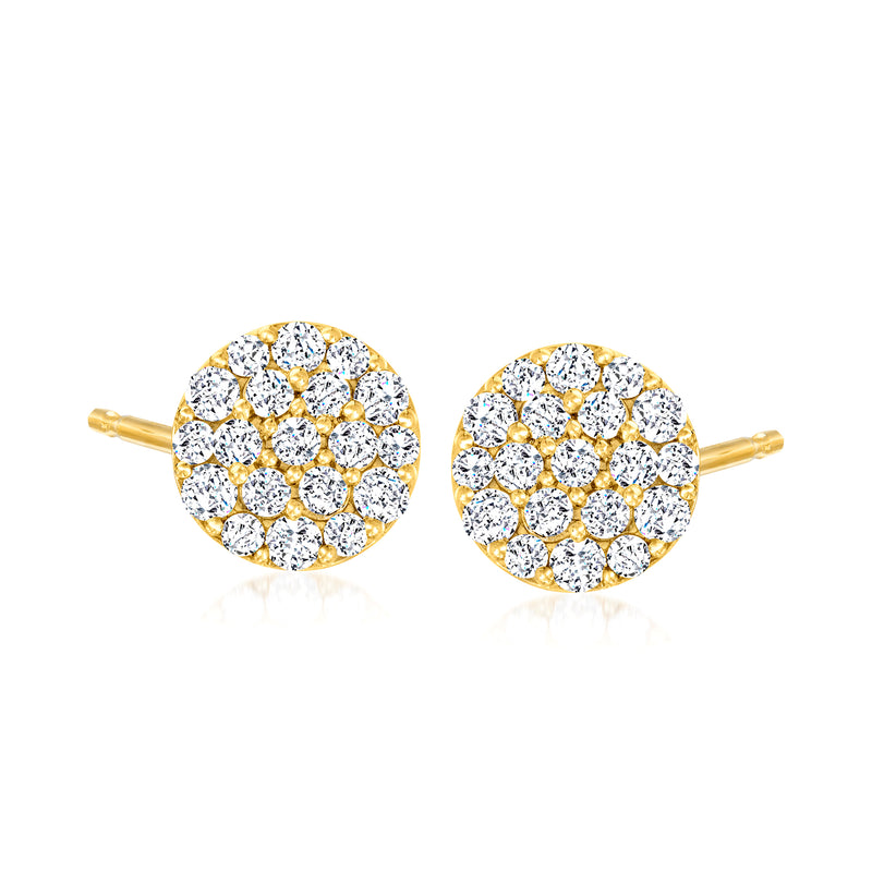 14kt yellow gold diamond pave round stud earrings with secure post backs, 0.71 ct t.w.
