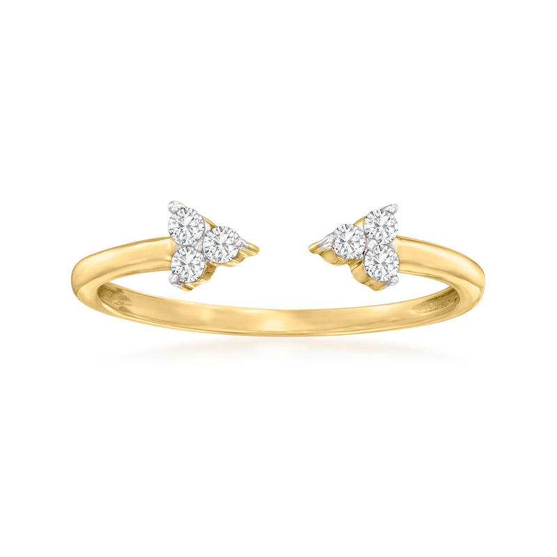 14kt yellow gold open-space ring with three round white diamonds