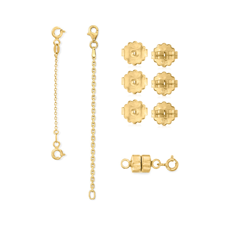 Gold over sterling 6-piece set with long drop earrings, bracelet, and six flower studs