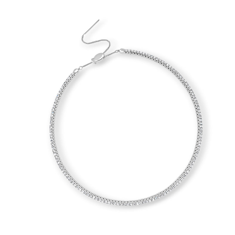 Diamond tennis choker necklace in 14kt white gold with adjustable chain