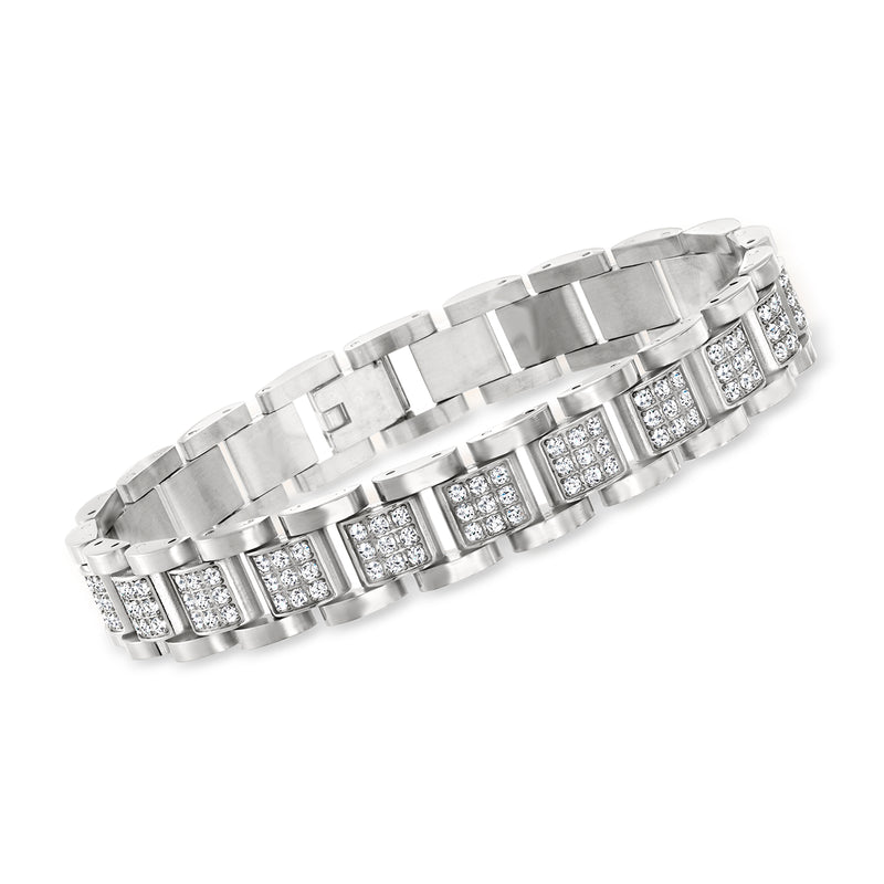 Men's stainless steel square-link CZ bracelet
