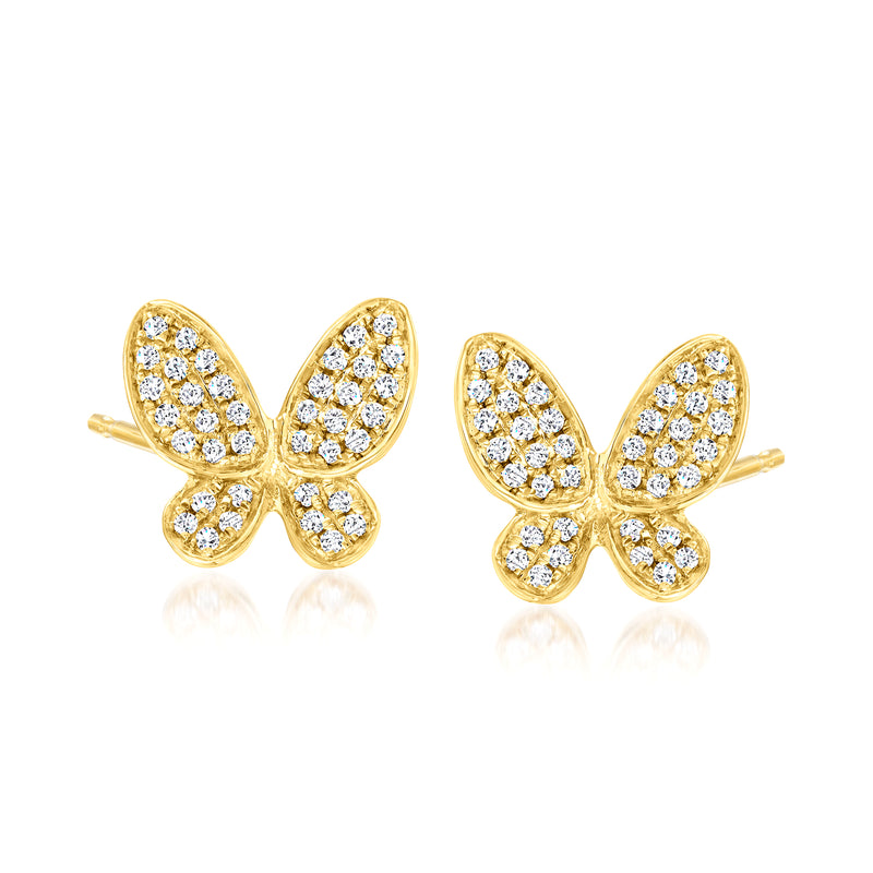 14kt yellow gold butterfly earrings with pave diamonds and post backs