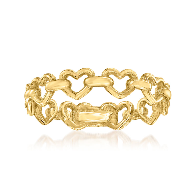 14kt yellow gold heart-link band ring with linked heart detailing