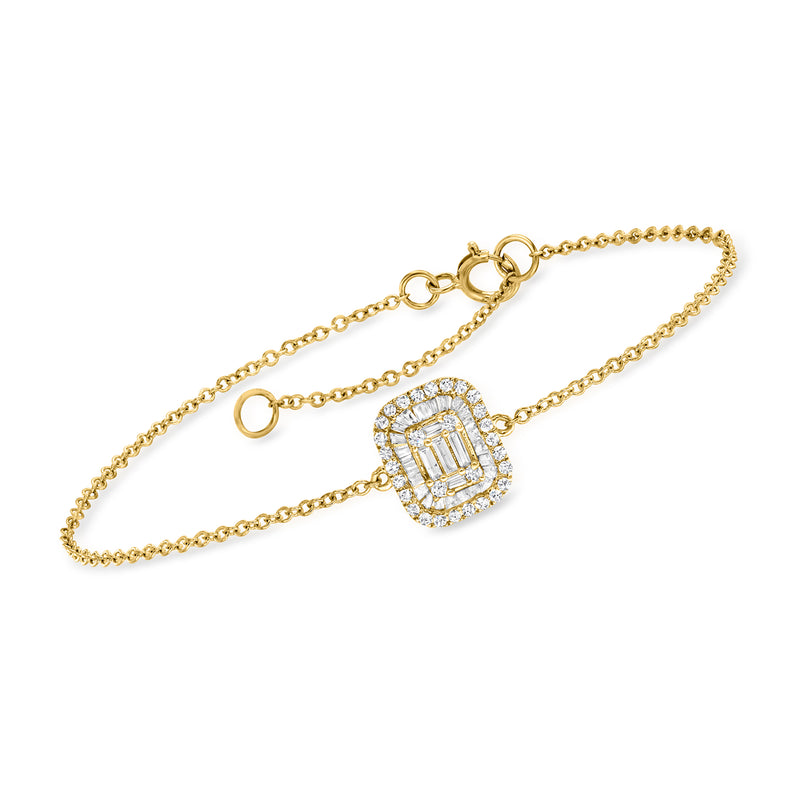 14kt yellow gold diamond cluster bracelet with square halo centerpiece