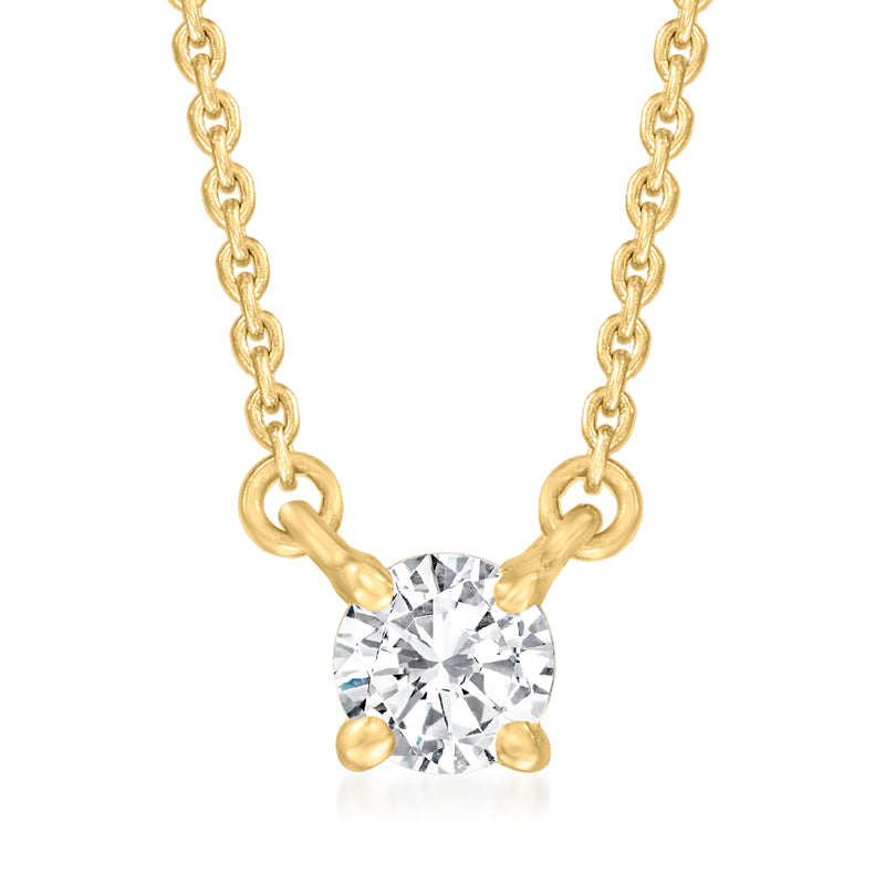 14kt yellow gold solitaire diamond necklace with round center stone