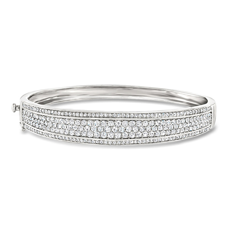 Sterling silver pave diamond bangle bracelet with slim hinged band