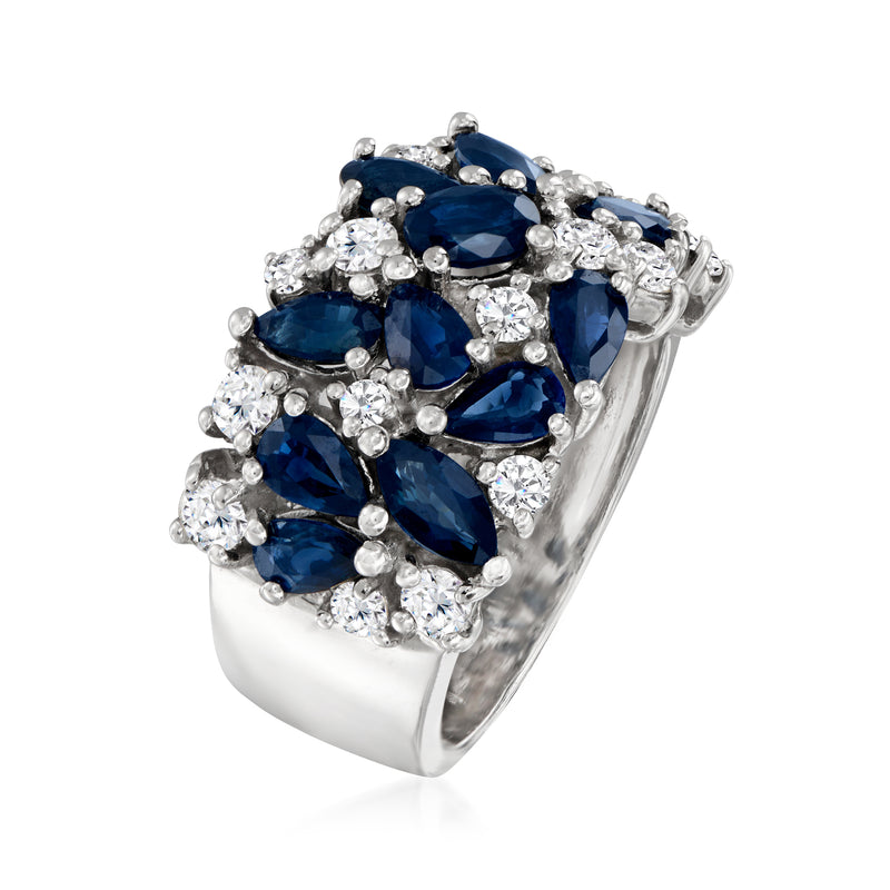 3.30 ct. t.w. Sapphire and .87 ct. t.w. Diamond Ring in 14kt White Gold