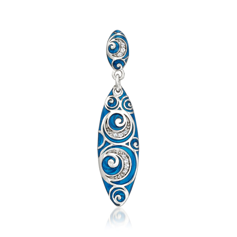 Belle Etoile Atlantis blue enamel CZ pendant, sterling silver teardrop drop