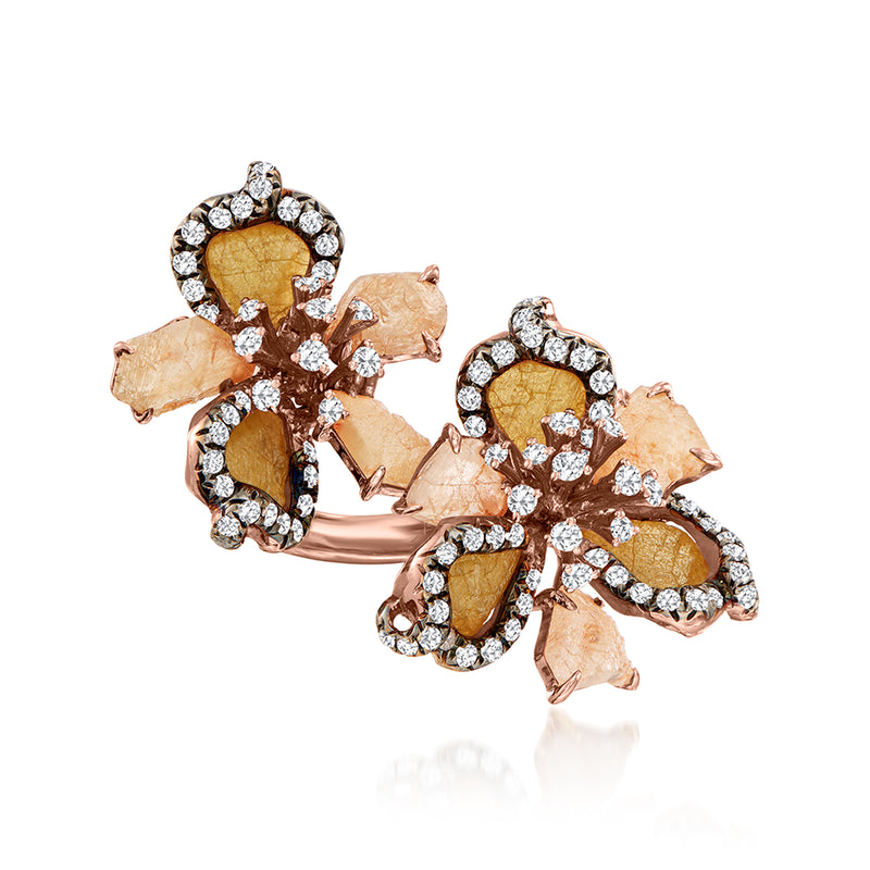 18kt rose gold floral ring with multicolored diamond petals