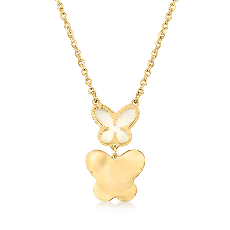 14kt yellow gold butterfly pendant necklace with mother-of-pearl wings
