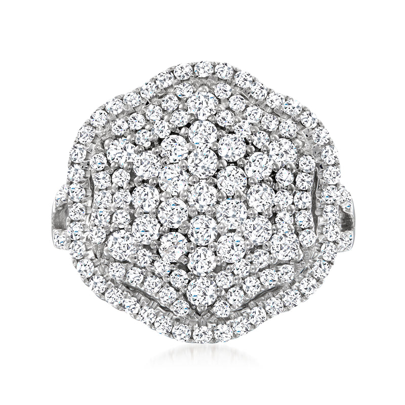 Diamond hexagon halo ring in white gold