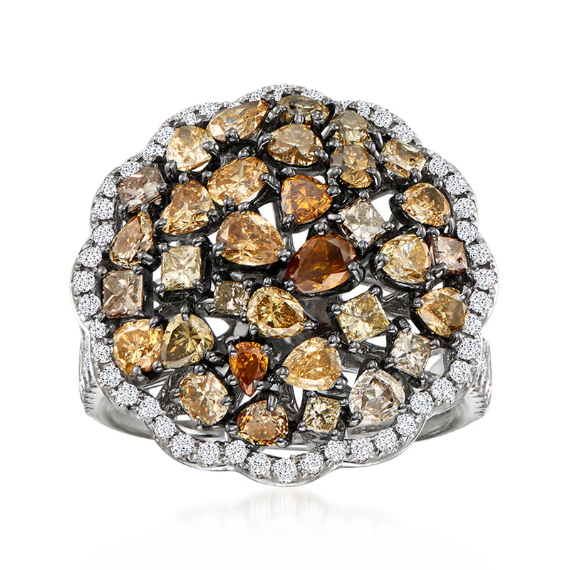 Multicolored diamond dome ring in white gold