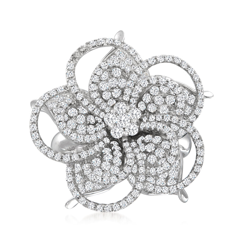 Diamond loopy floral ring in 14kt white gold