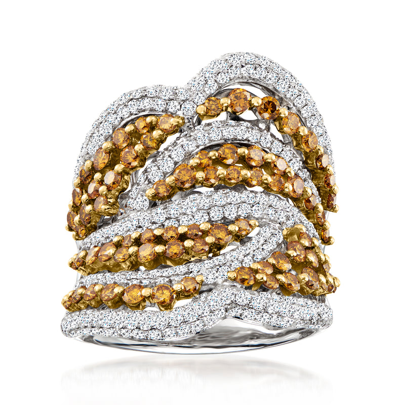 Striped white and yellow diamond ring in 18kt white gold