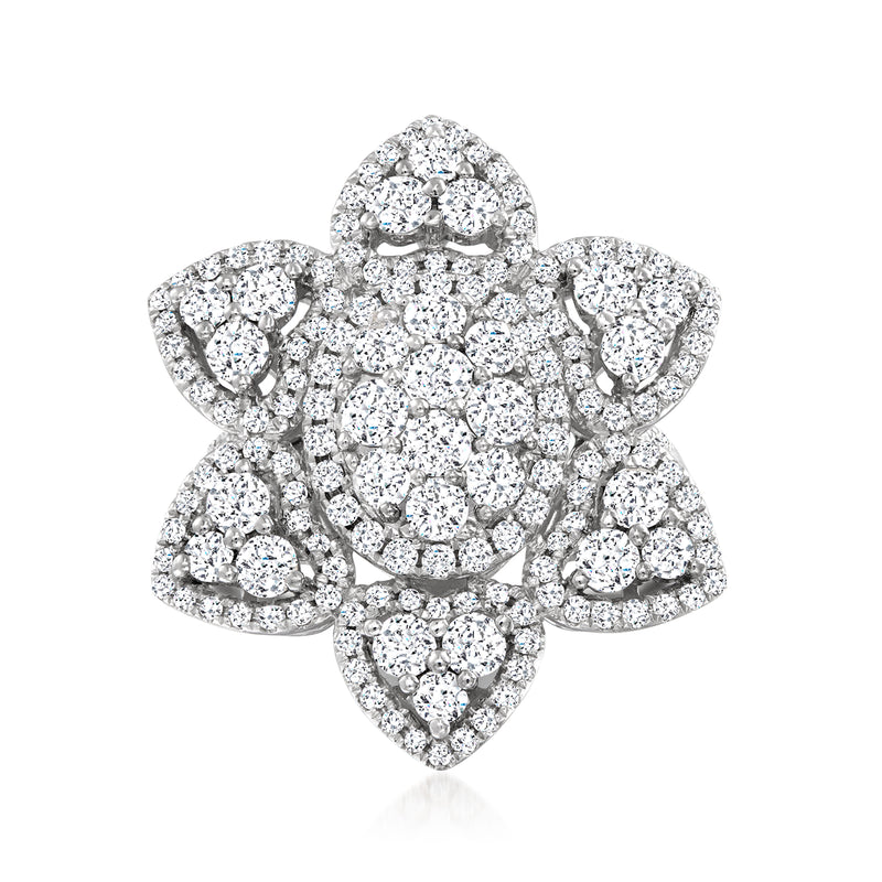 Pave diamond flower ring in 14kt white gold