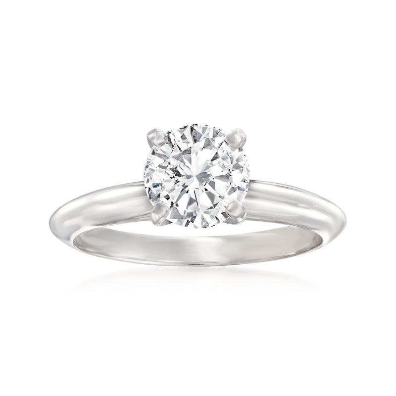 14kt white gold diamond solitaire ring with round center stone and prong setting