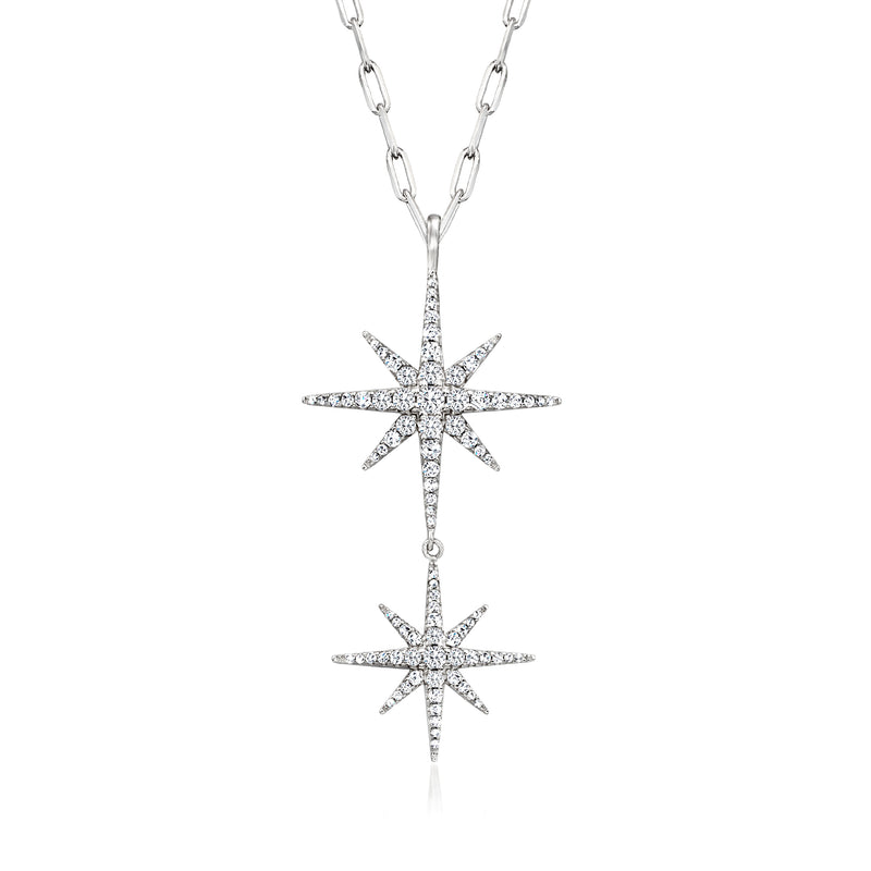 Sterling silver pendant necklace with two starburst CZ charms