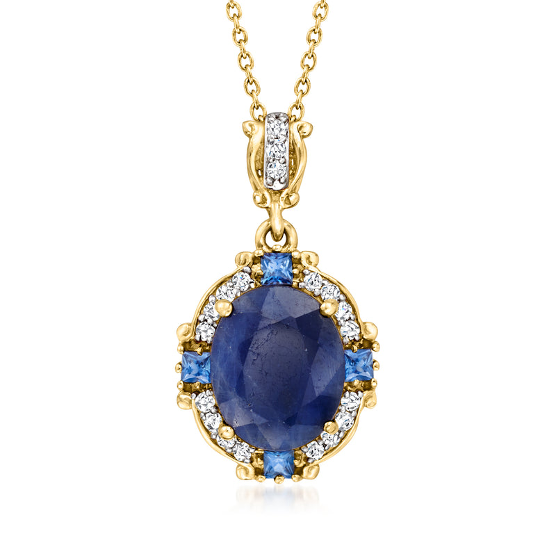 14kt yellow gold pendant necklace with oval sapphire and diamond halo