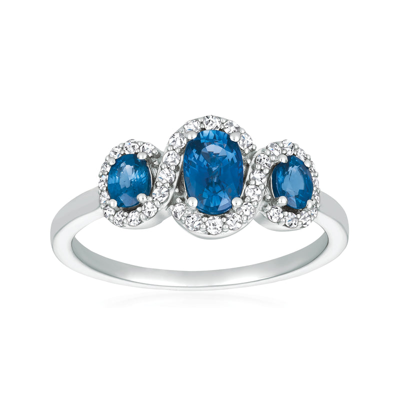 Le Vian 14kt vanilla gold ring with three blue sapphire stones and diamond accents