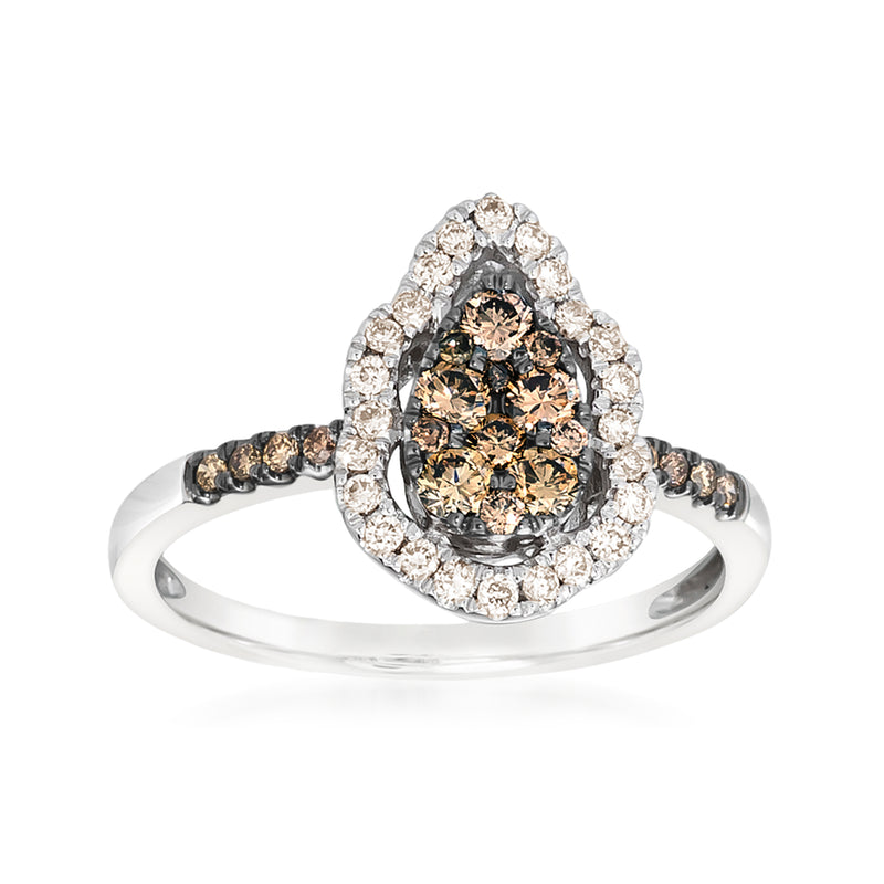 Le Vian Creme Brulee diamond ring with pear-shaped halo and split band