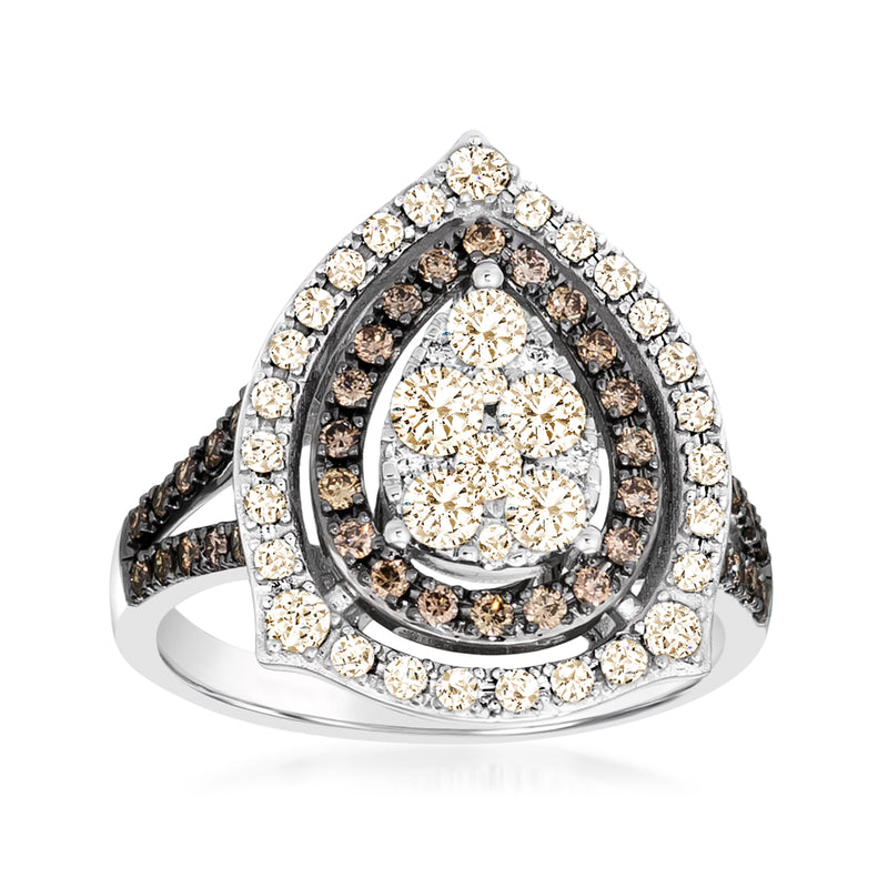 Le Vian diamond ring with teardrop cluster of nude and chocolate diamonds