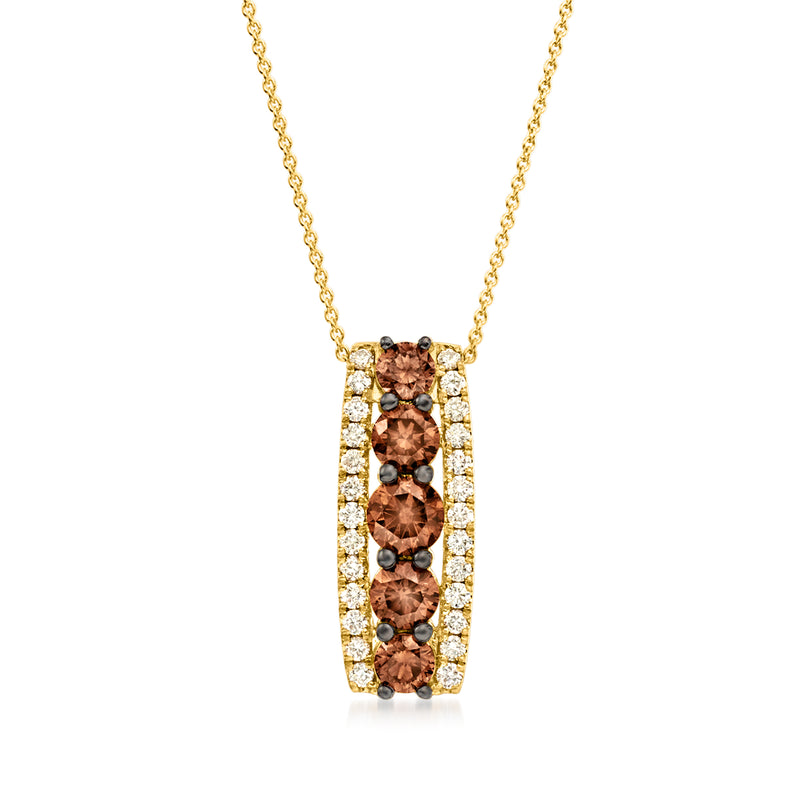 Honey gold diamond pendant necklace with rectangular brown and clear stone cluster
