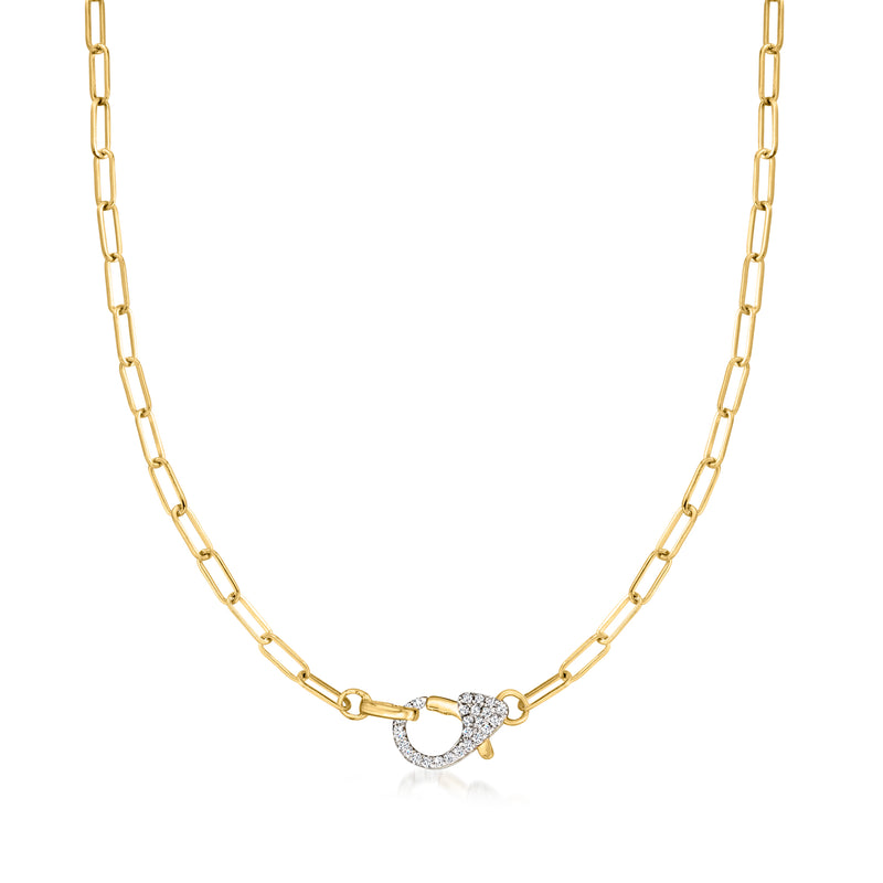 Pave diamond paper clip link necklace in yellow gold