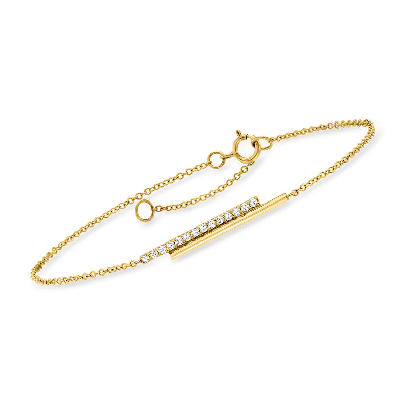 14kt yellow gold layered bar bracelet with pave diamond accents and cable chain
