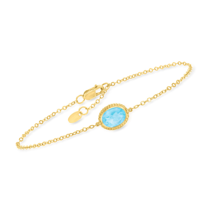 14kt yellow gold bracelet with oval and round Swiss-blue topaz gemstones