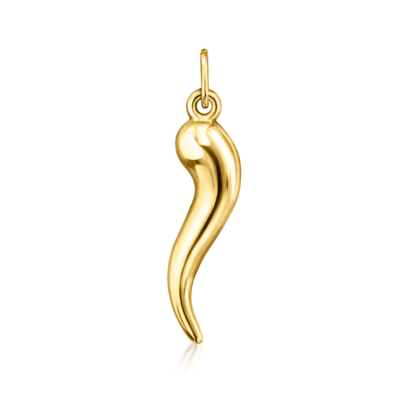 10k yellow gold Italian horn charm with round loop bail