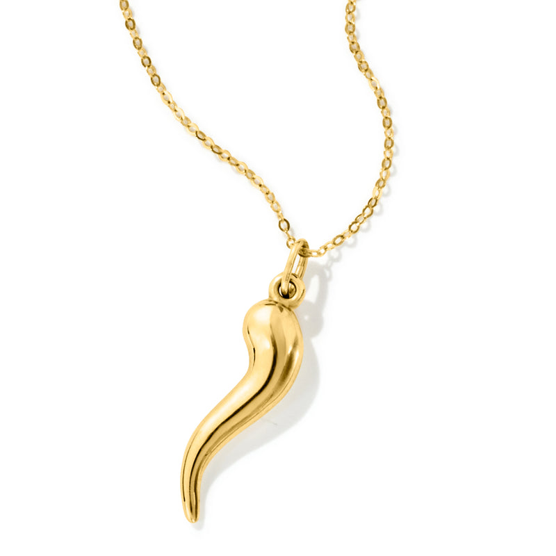 10k yellow gold horn pendant with loop top and chain