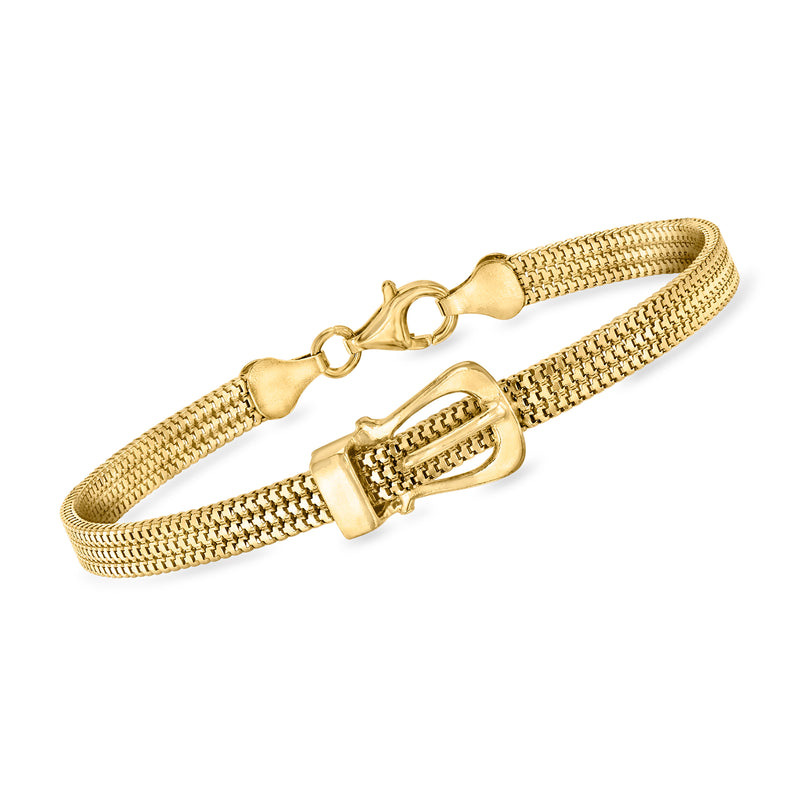 Gold over sterling snake-chain buckle bracelet with polished buckle clasp