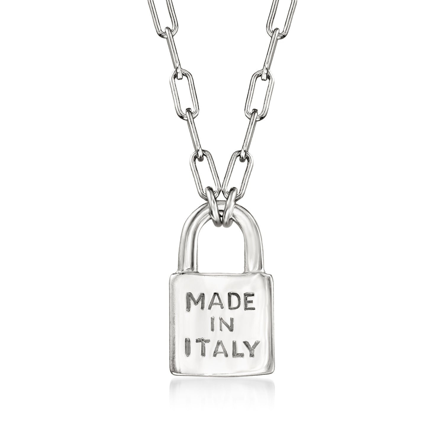 Italian Sterling Silver "Made in Italy" Lock Paper Clip Link Necklace