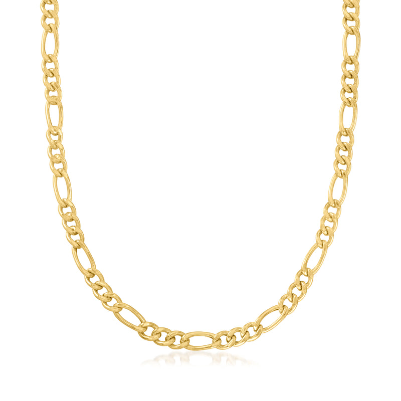 18kt gold over sterling Figaro-link necklace with polished gold chain links